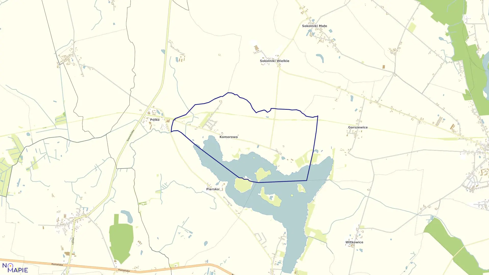 Mapa obrębu KOMOROWO w gminie Kaźmierz