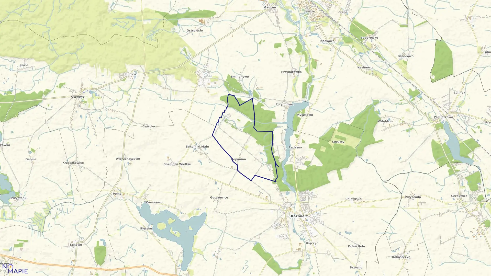 Mapa obrębu KOPANINA w gminie Kaźmierz