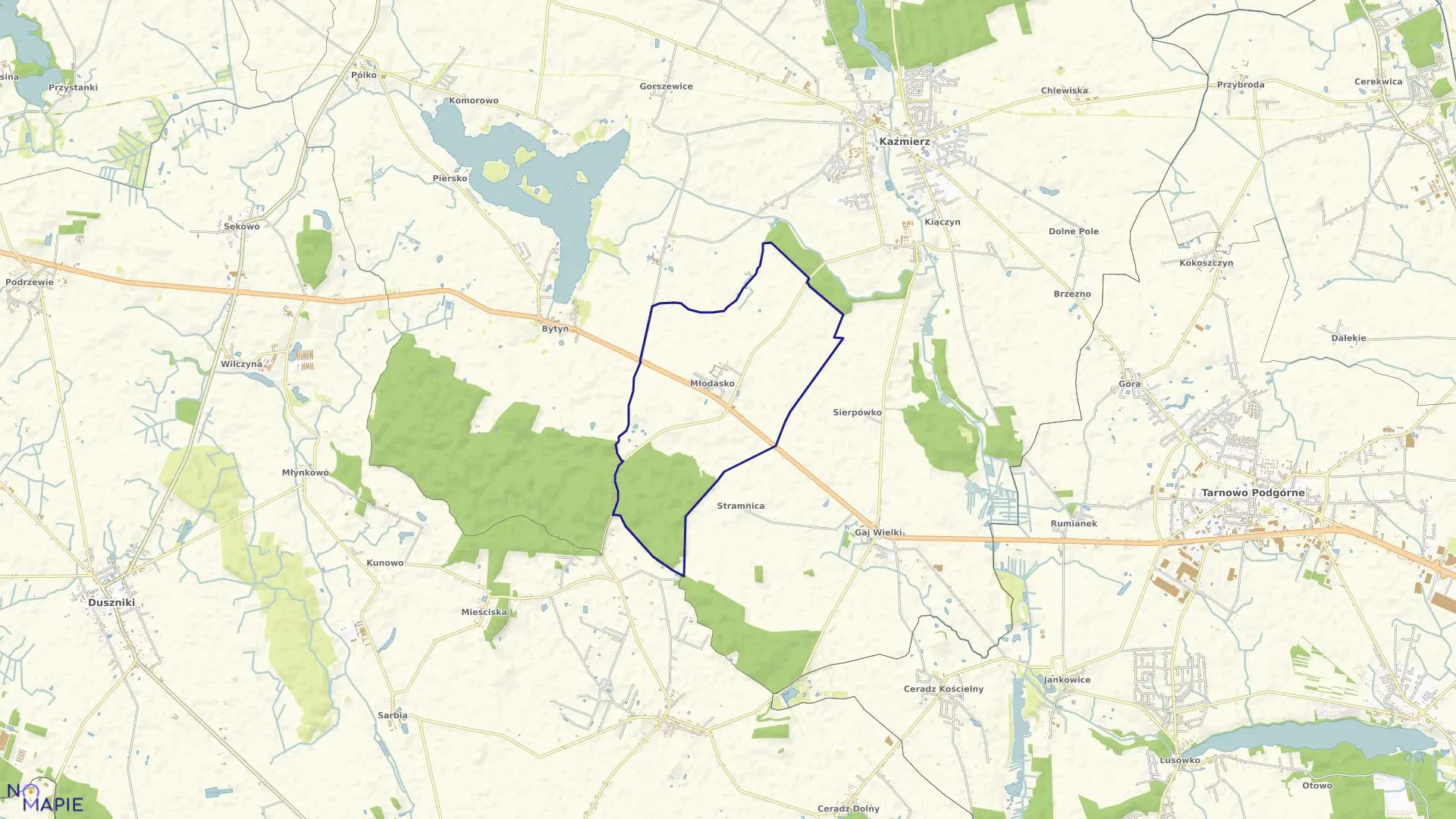 Mapa obrębu MŁODASKO w gminie Kaźmierz