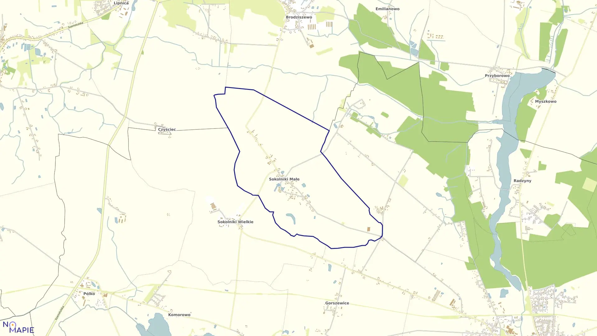 Mapa obrębu SOKOLNIKI MAŁE w gminie Kaźmierz